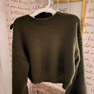 Blue Blush Forest Green Crew Neck Sweater